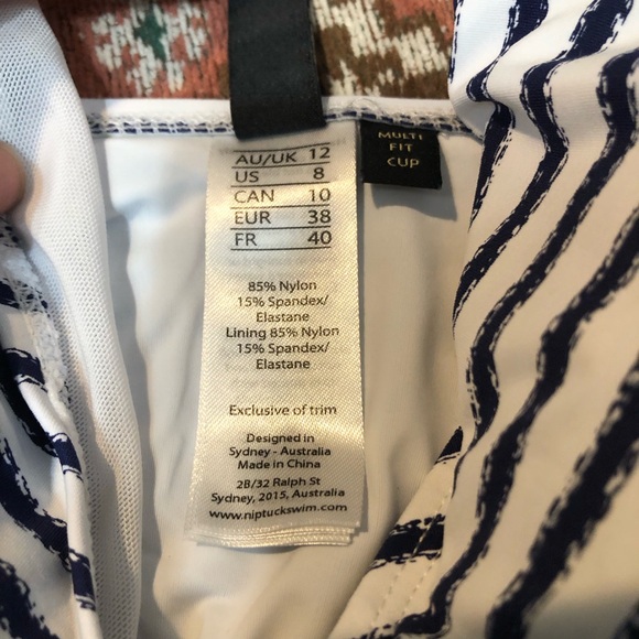 Nip Tick Swim Navy and White Striped Swimsuit Double Layered Belly Scrunch Tie - Picture 6 of 13